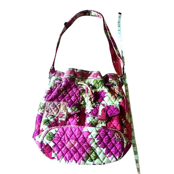 Vera Bradley Hello Dahlia Pink Floral Cotton Quilted Drawstring Shoulder Bag 12" - Picture 6 of 14